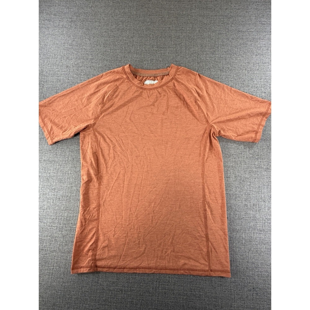Eddie Bauer Swim Shirt Men's Small Orange UPF Short Sleeve Rash Guard Tee